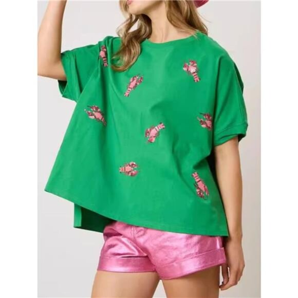 Sequin Lobster Round Neck T-Shirt - Picture 10 of 16